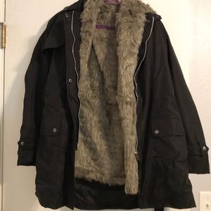 Faux fur lined trench coat